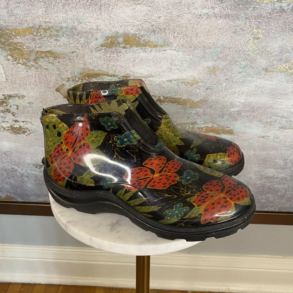 Sloggers Rain Boots Womens Size 8 Multicolor Floral Ankle Garden Waterproof